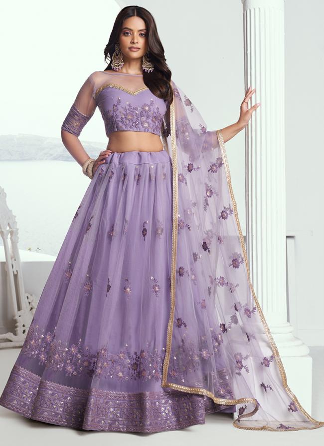 Butterfly Net Lavender Wedding Wear Sequins Work Lehenga Choli